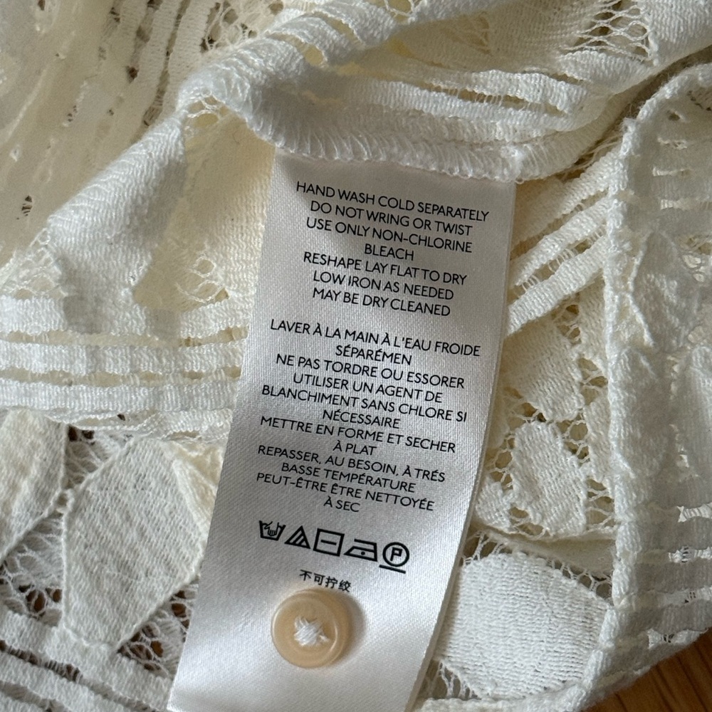 By Anthropologie Cream Lace Knit Ruffled Button Up Blouse Victorian Peasant 22W - Picture 8 of 9